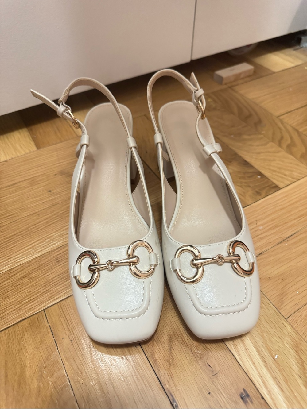Cream Slingback Loafers with Gold Horsebit